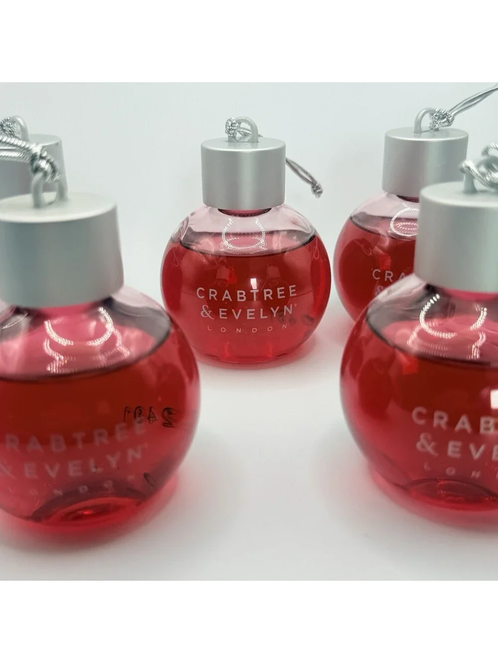 5 Crabtree & Evelyn Christmas Ornament Pomegranate Argan Oil Body Wash 3.4 oz